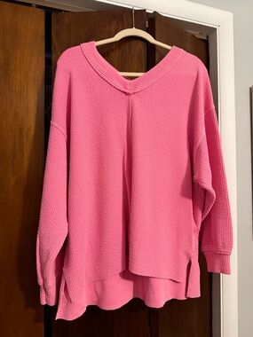aerie Bright Pink Waffle Knit V-Neck Sweater